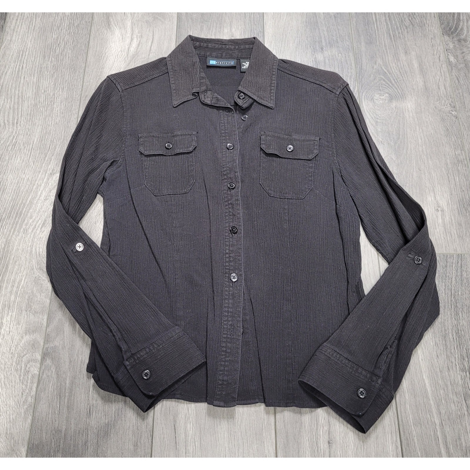 Relativity Women's Button Long Sleeve Shirt/Blouse Size Petite Medium Black